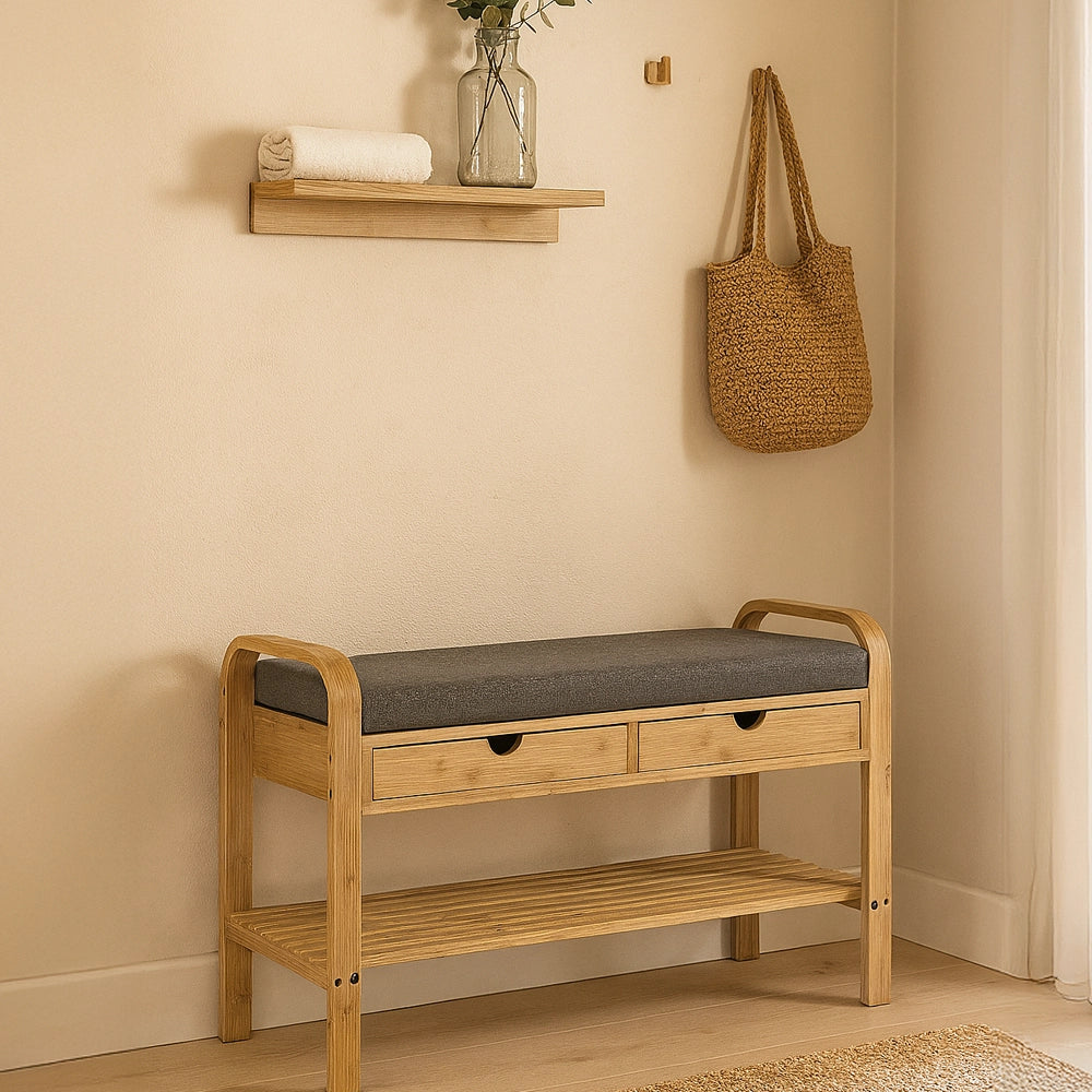 Bamboe schoenenbank met kussen Five®