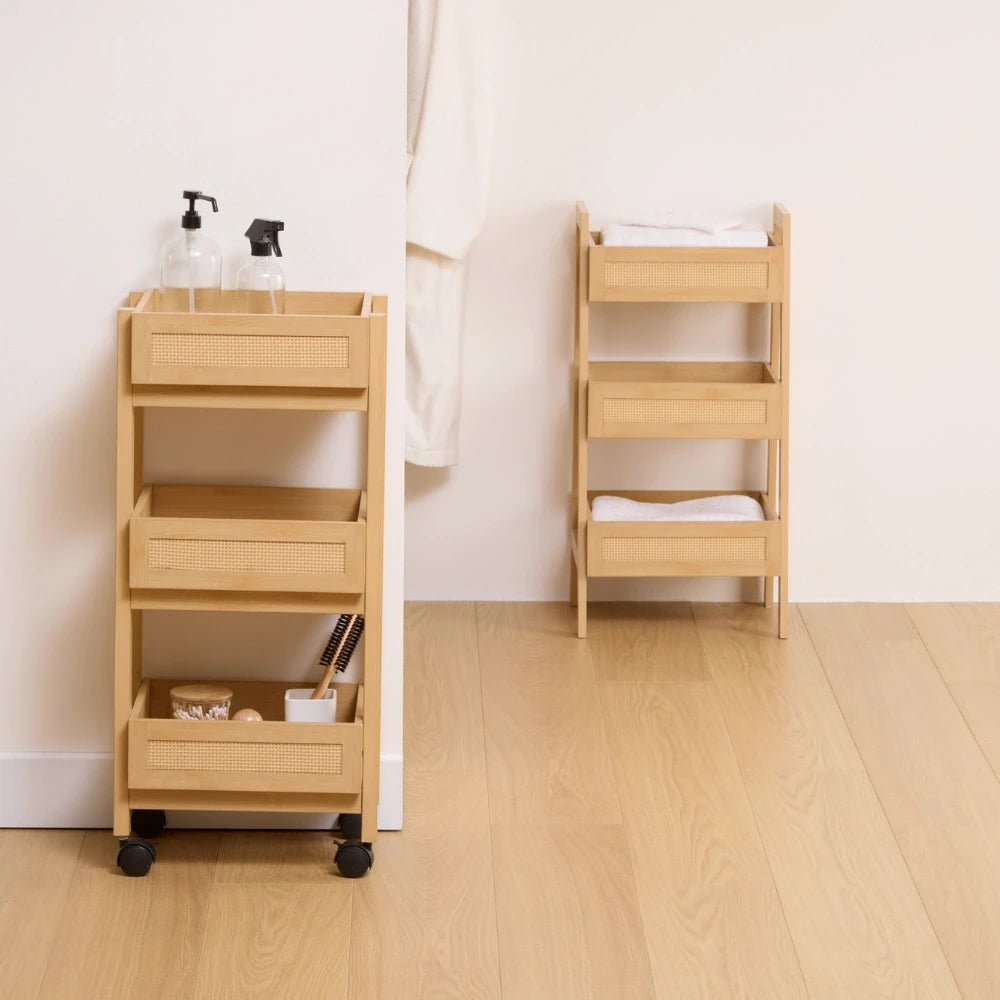 Japandi houten trolley met webbing-look Five®
