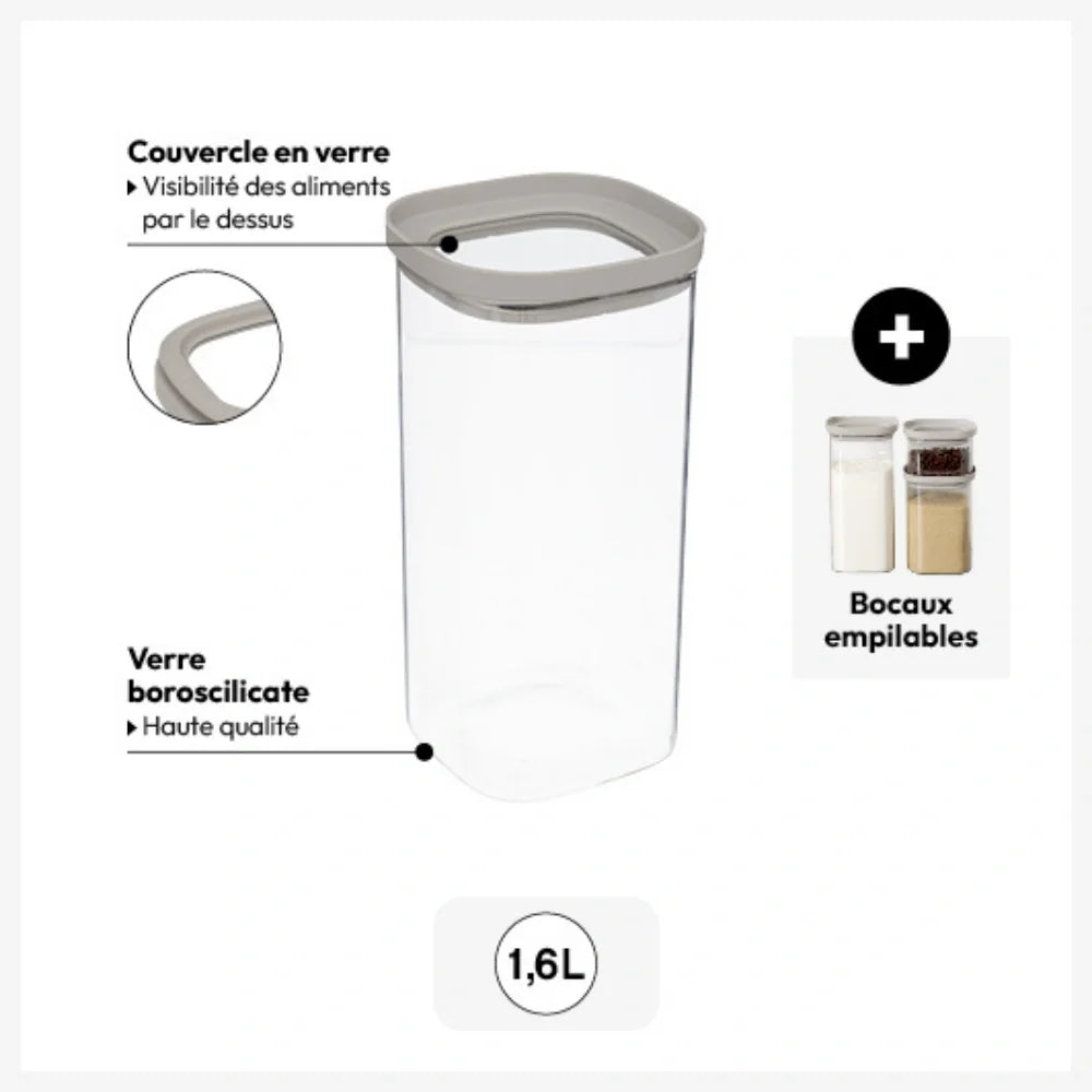 Glazen voorraadpot 1.6 liter vierkant stapelbaar Five®