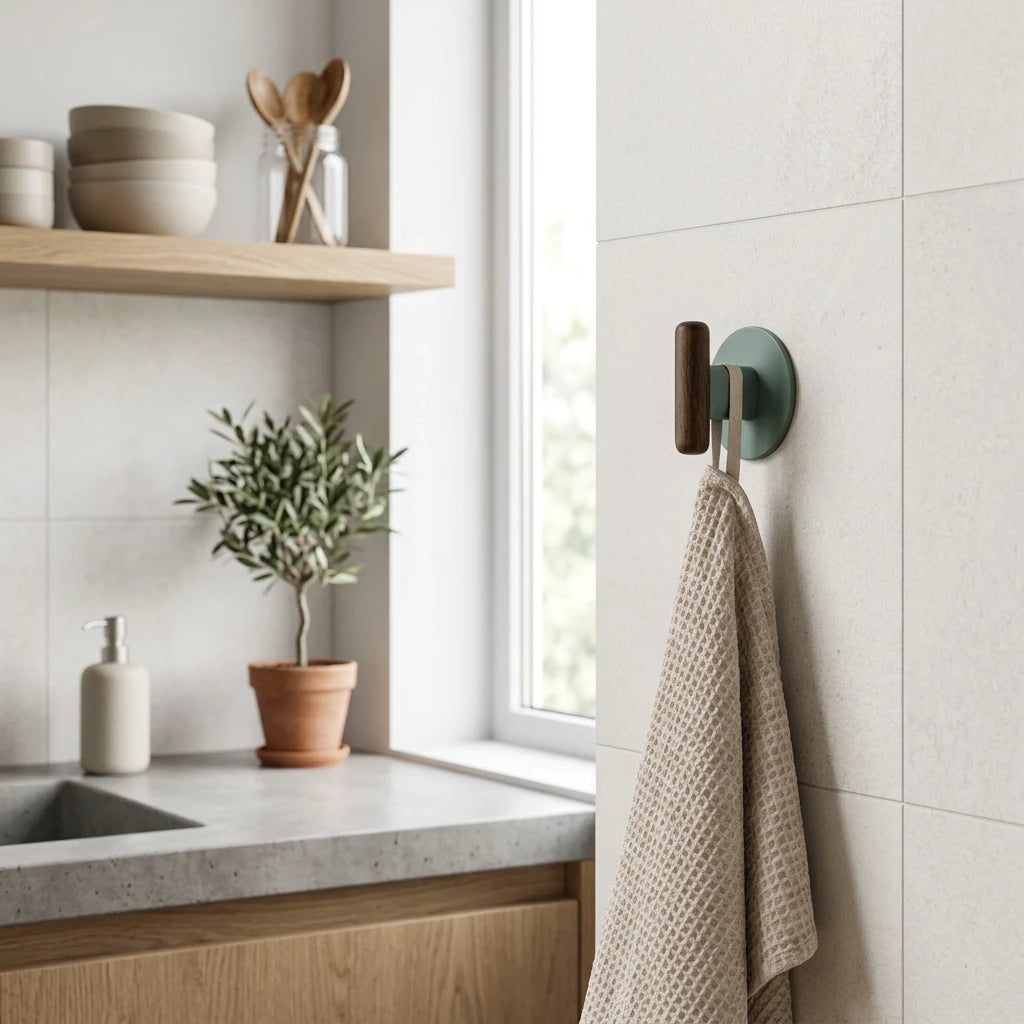 Zelfklevend handdoekhaakje metaal/hout 2 stuks Five® Cassie