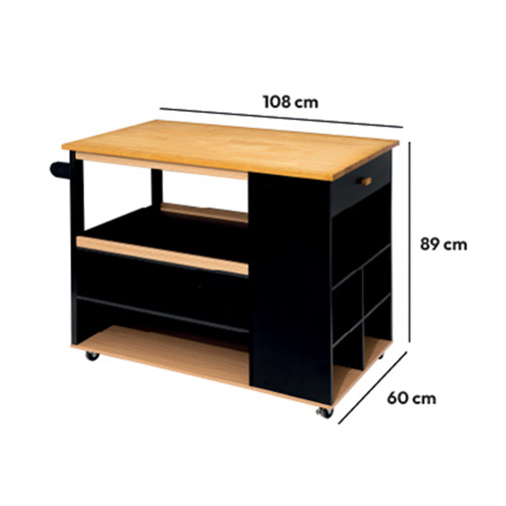 Keukeneiland op wielen hout zwart Five®