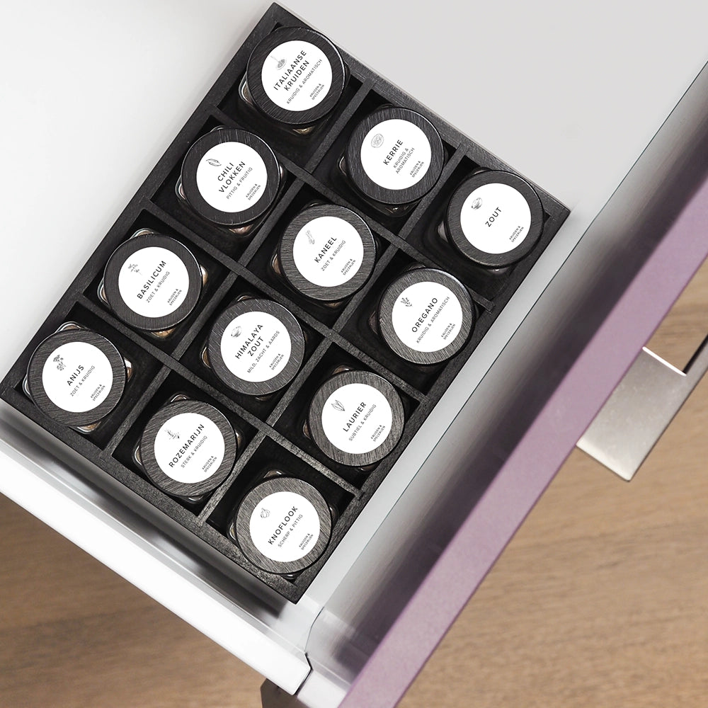 So Clever kruidenset Organizer Lade met 12 Kruidenpotjes en 72 Labels