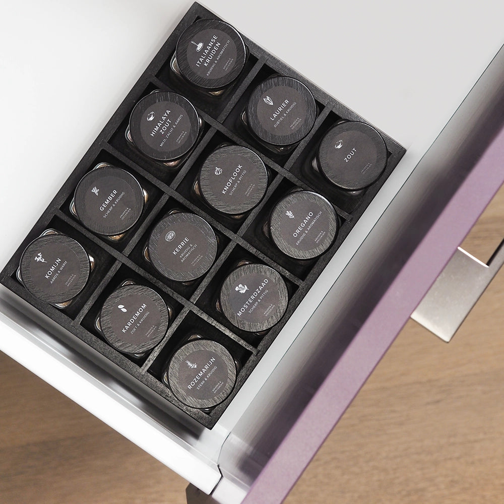 So Clever kruidenset Organizer Lade met 12 Kruidenpotjes en 72 Labels