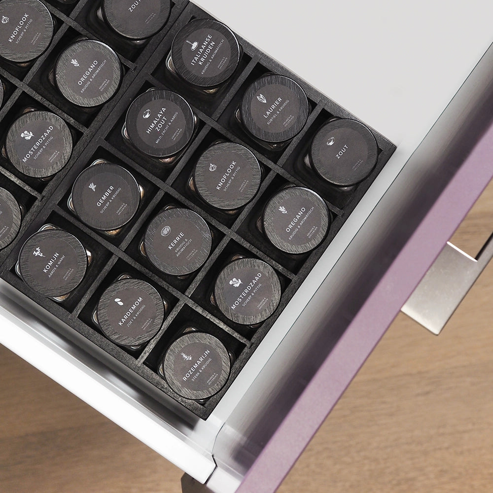 So Clever kruidenset Organizer Lade met 12 Kruidenpotjes en 72 Labels