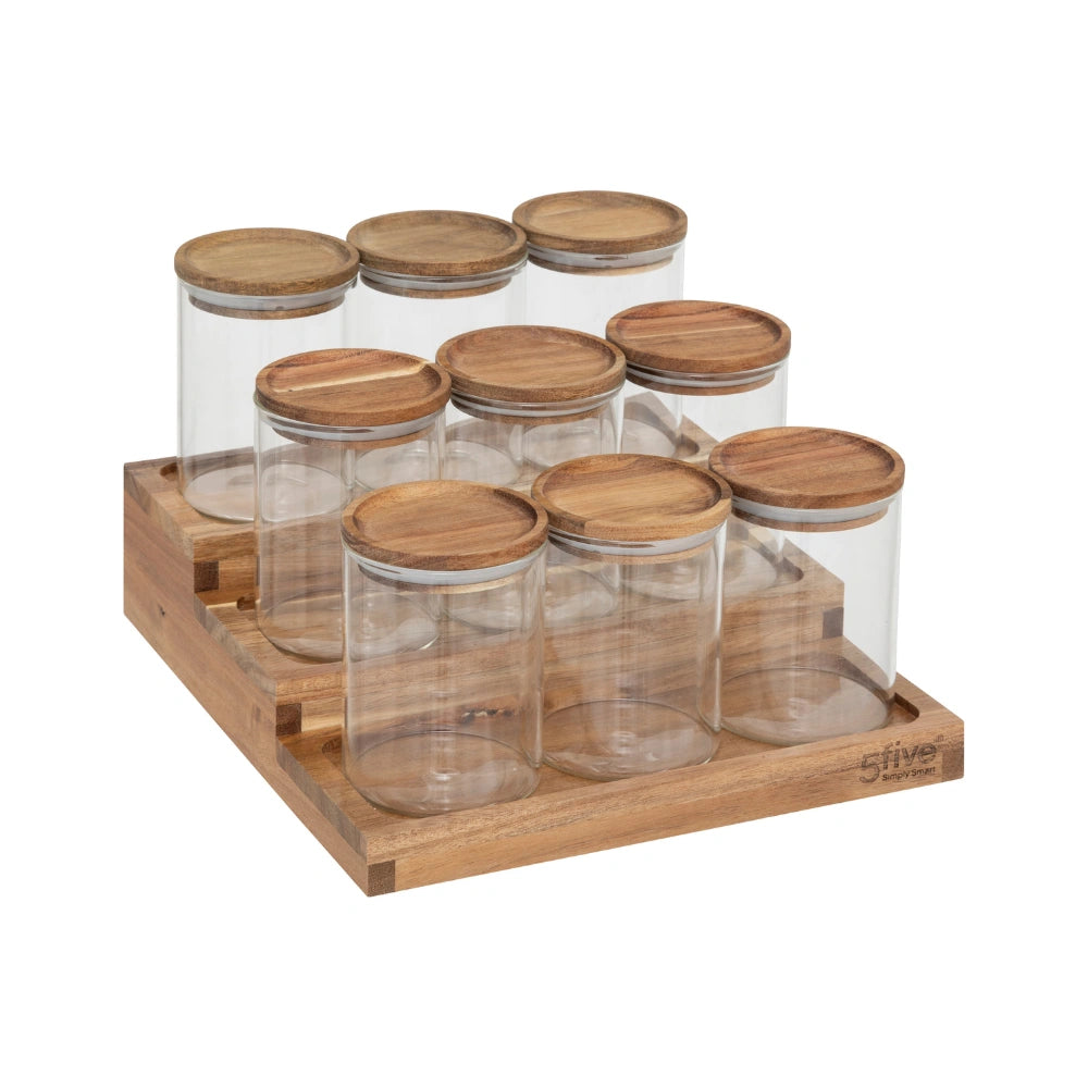 Acacia kruidenrek met 9 st. 180 ml kruidenpotjes Five®