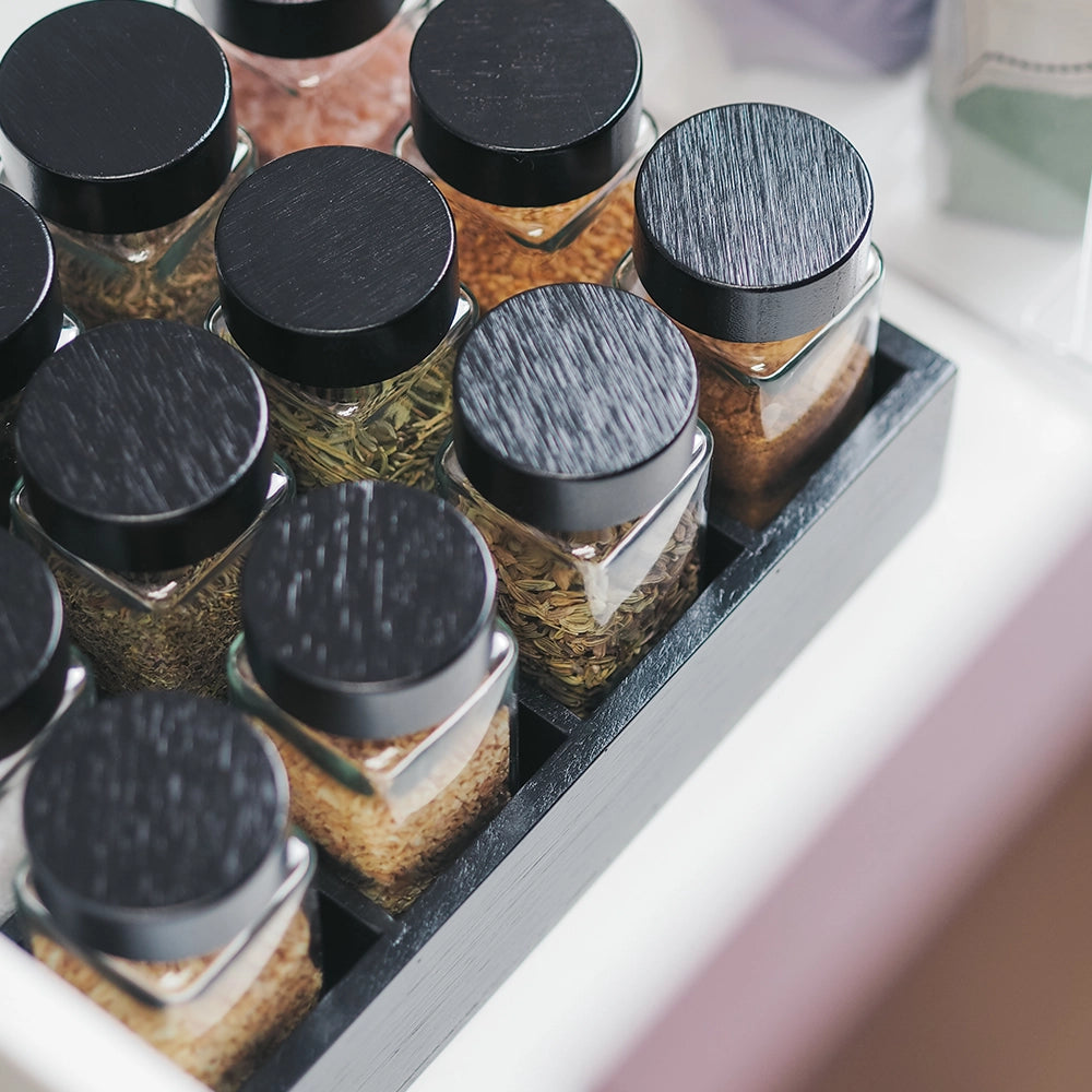 So Clever Vierkante Kruidenpotjes 120 ml (24 st.) Bamboe Zwarte Deksels