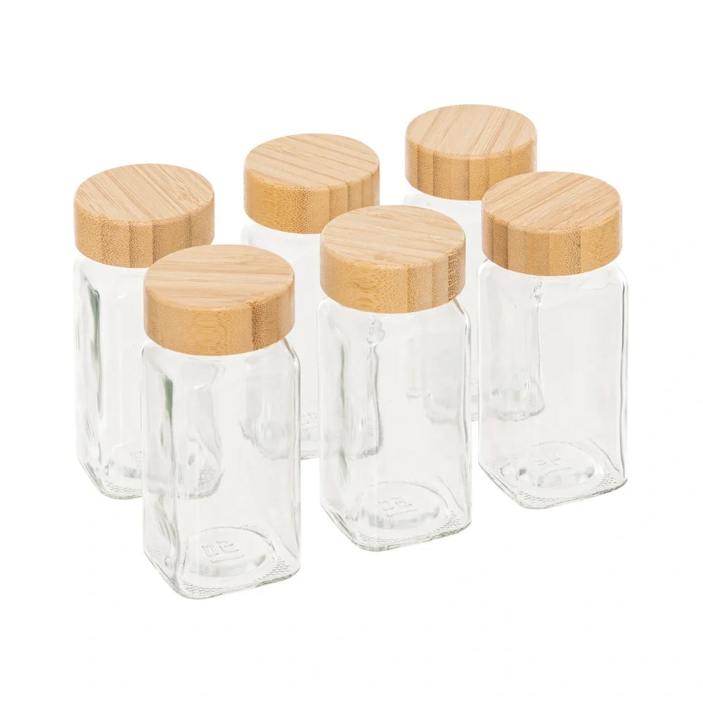 Vierkante kruidenpotjes 120 ml (6 st.) bamboe deksel Five®