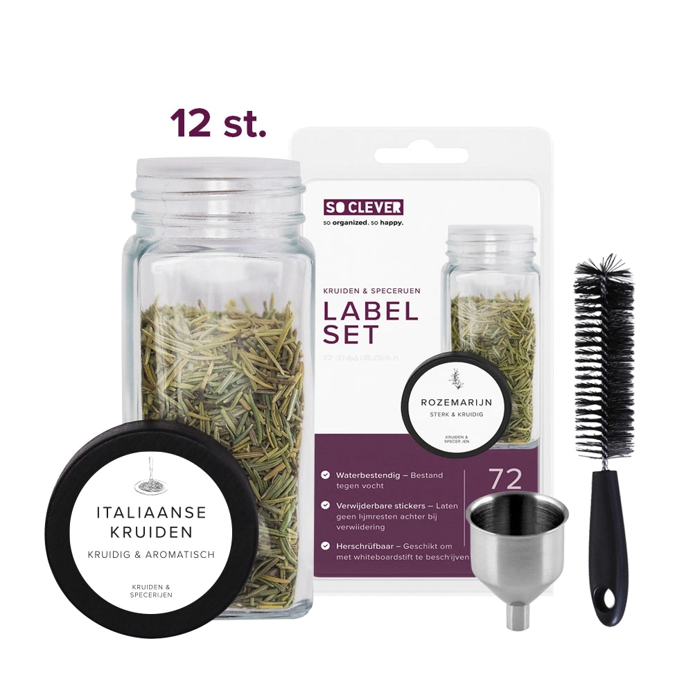 So Clever kruidenset 12 Kruidenpotjes 120 ml met Ø35mm Labels
