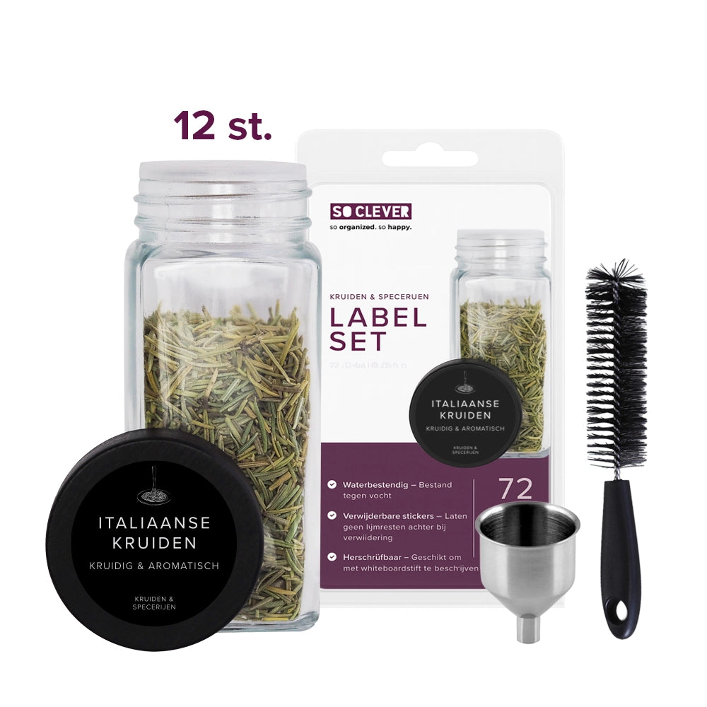 So Clever kruidenset 12 Kruidenpotjes 120 ml met Ø35mm Labels