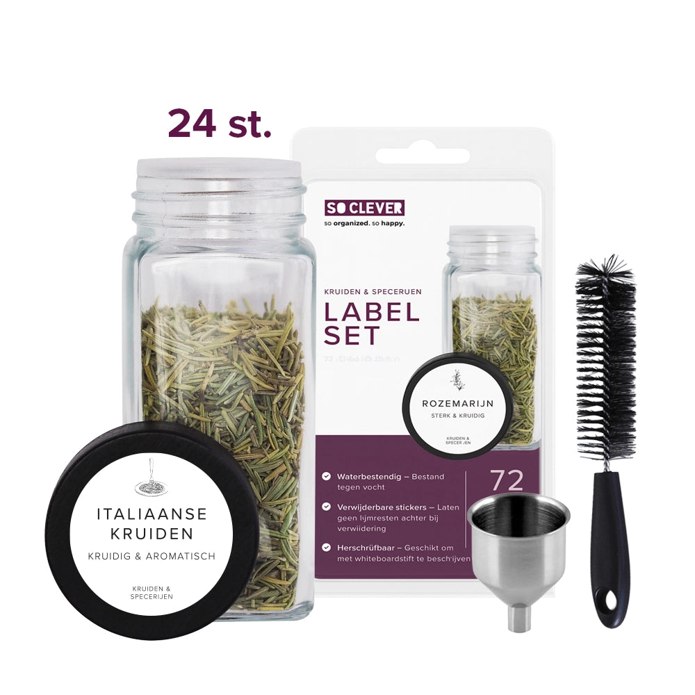 So Clever kruidenset 24 Kruidenpotjes 120 ml met Ø35mm Labels