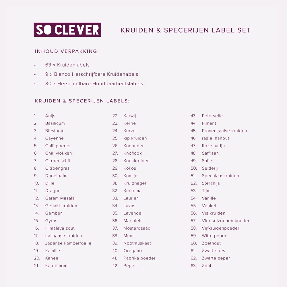 So Clever kruidenset Organizer Lade met 12 Kruidenpotjes en 72 Labels