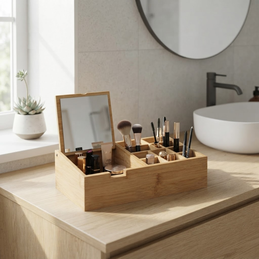 Bamboe make-up display 10 compartimenten en spiegel Five®