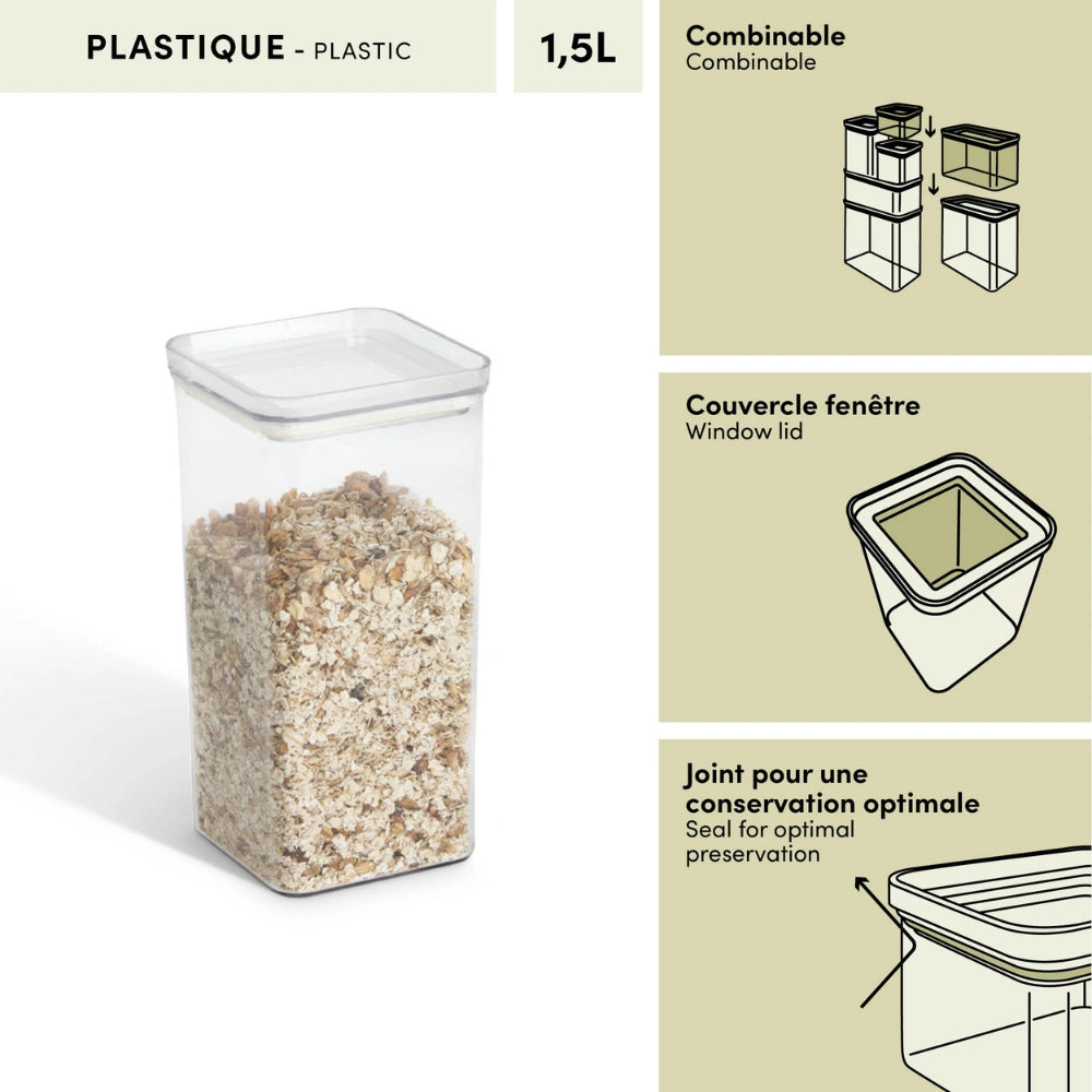 Voorraadpot 1.5 liter luchtdicht en stapelbaar Five®