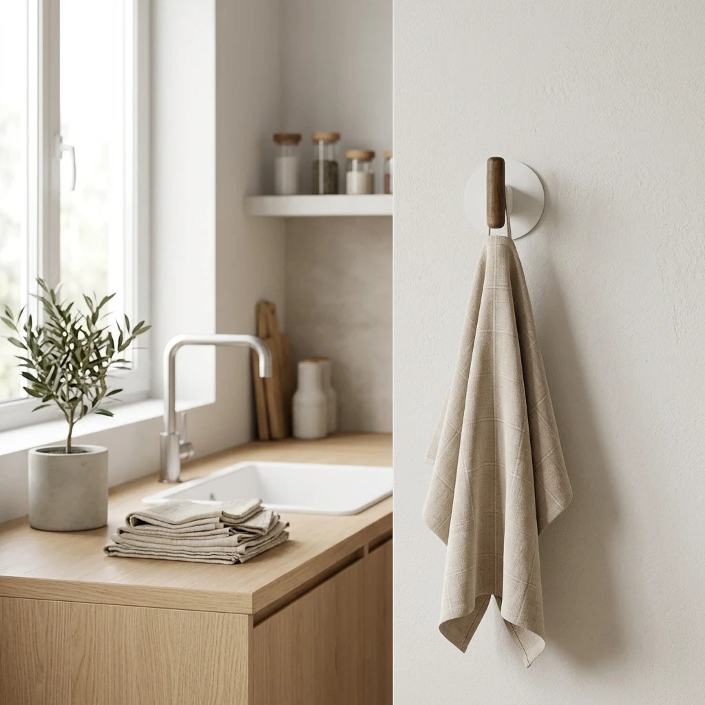 Zelfklevend handdoekhaakje metaal/hout 2 stuks Five® Cassie