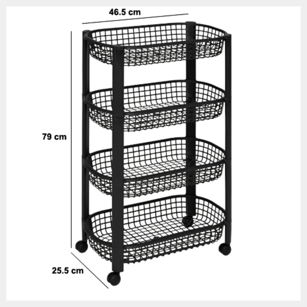 Kunststof zwarte trolley met 4 mandjes Five®