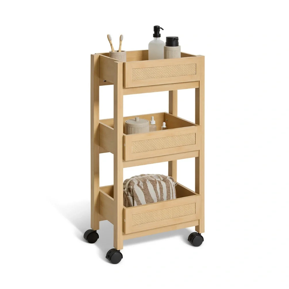 Japandi houten trolley met webbing-look Five®