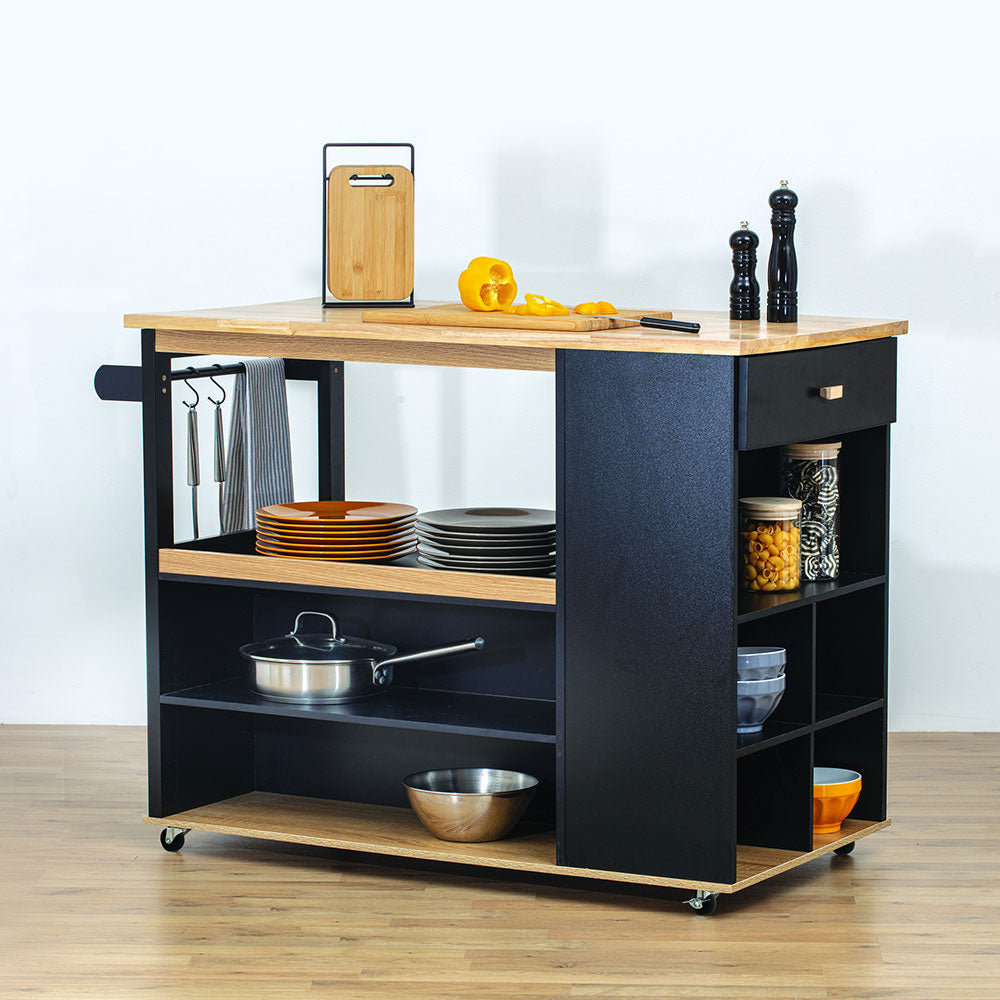 Keukeneiland op wielen hout zwart Five®