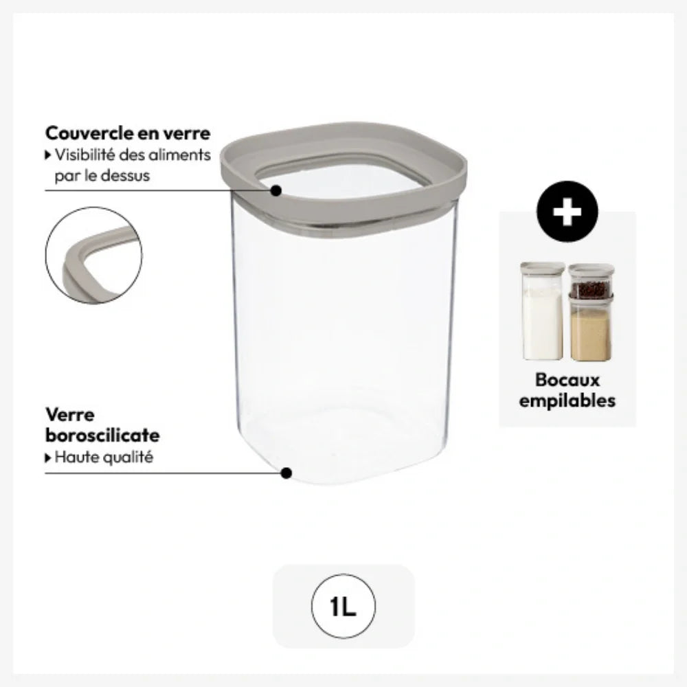 Glazen voorraadpot 1.0 liter vierkant stapelbaar Five®