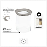 Glazen voorraadpot 1.0 liter vierkant stapelbaar Five®