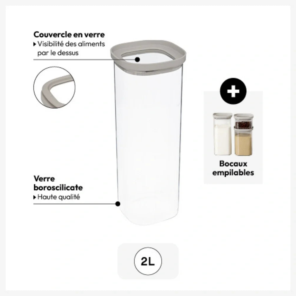 Glazen voorraadpot 2.0 liter vierkant stapelbaar Five®
