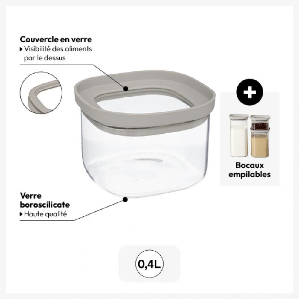 Glazen voorraadpot 400 ml vierkant stapelbaar Five®