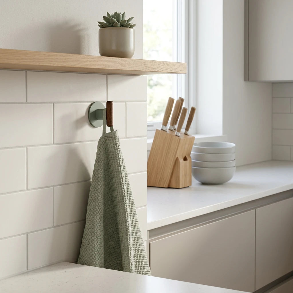 Zelfklevend handdoekhaakje metaal/hout 2 stuks Five® Cassie