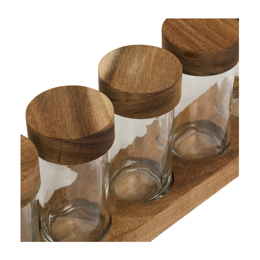 Kruidenpotjes in houder Acacia deksel en strooidop Five®
