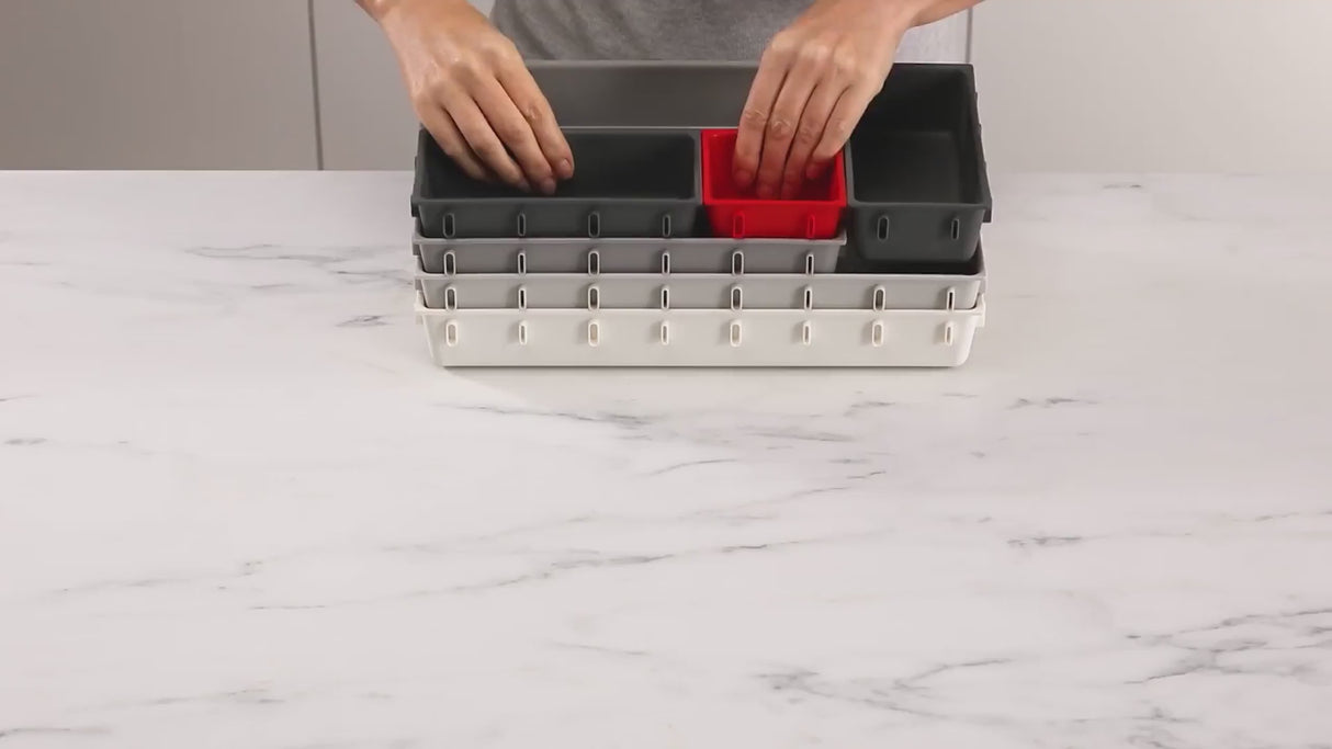 Modulaire 10-delige ladebakjes grijs zwart klikbaar Joseph Joseph