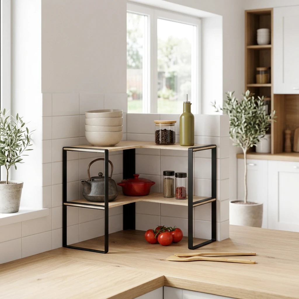 Aanrecht rekje hoek variant hout metaal Five®