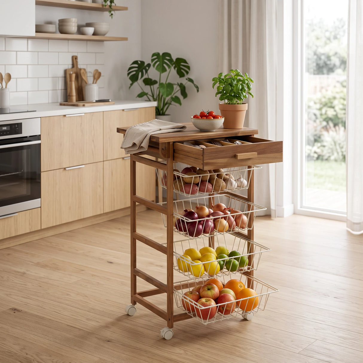 Houten keukentrolley met opbergmanden Five®