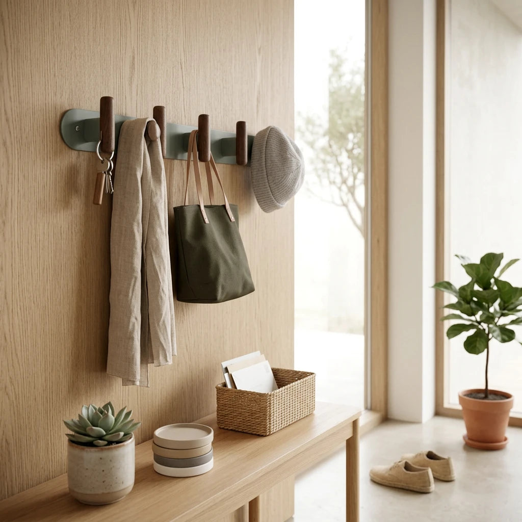 Wandkapstok metaal/hout 40cm met 5 ophanghaken Five® Cassie
