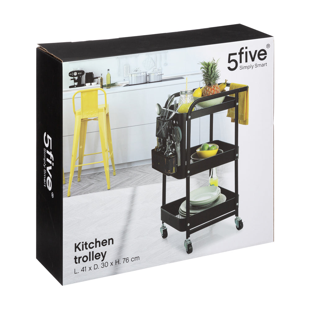 Metalen trolley zwart met opbergbakken Five®